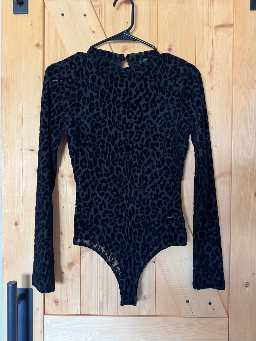 Lulus Black Leopard Sheer Velvet Bodysuit NWOT Small